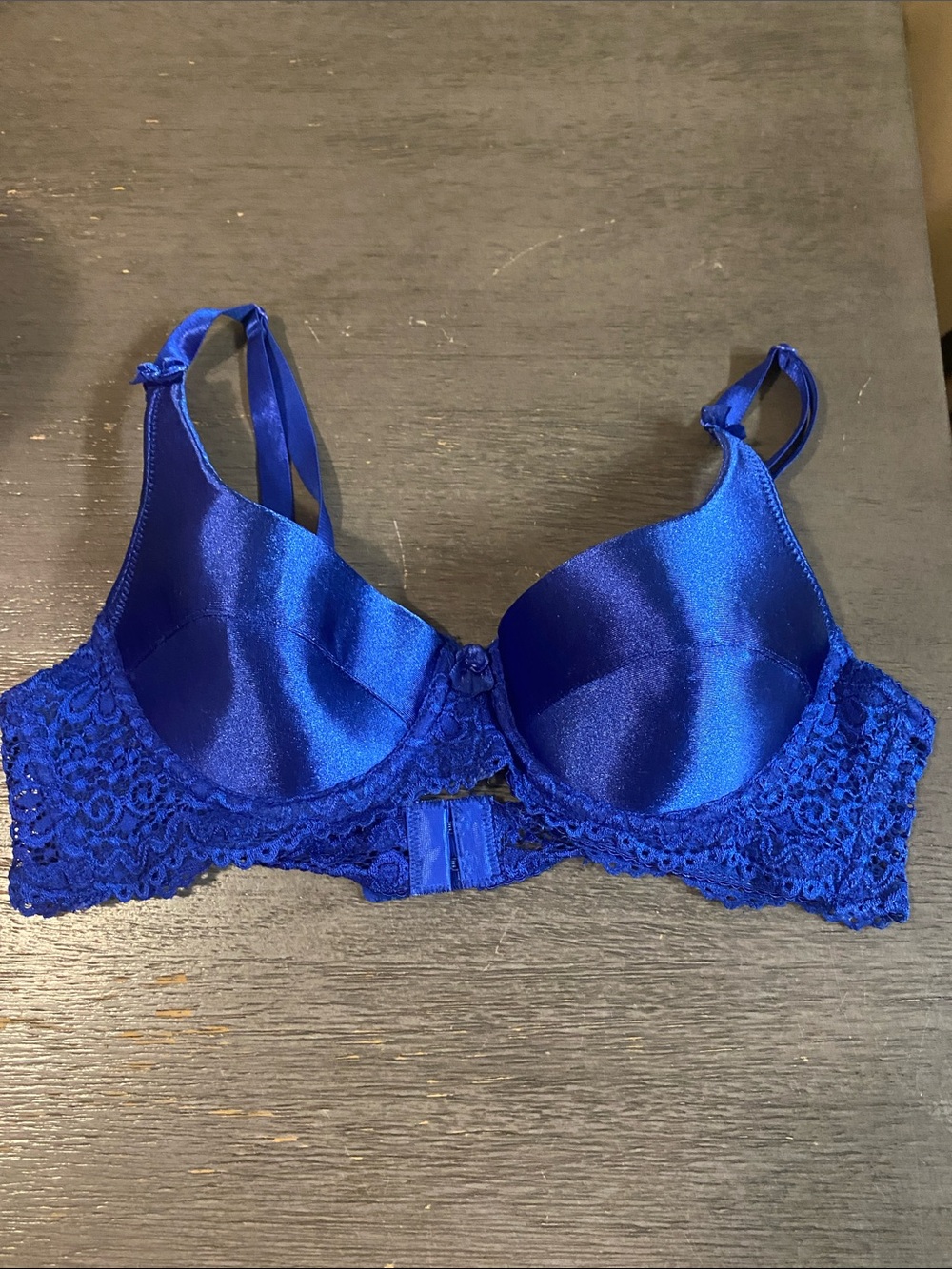 Blue Satin & Lace Underwire Bra